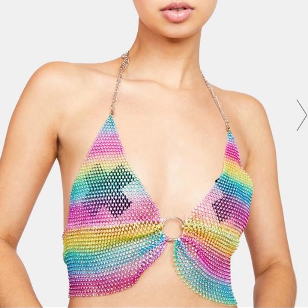 FESTIVAL 🦄 Rhinestone crop top sz small